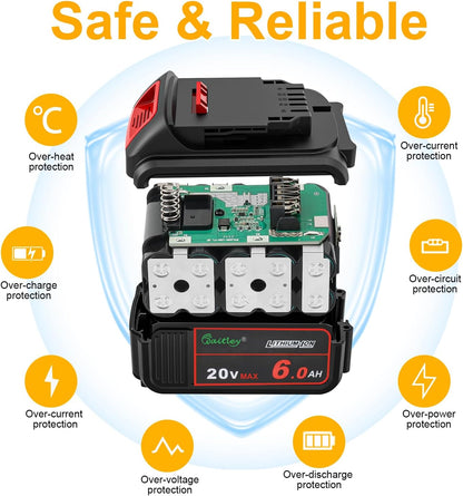 waitley 2Pack 20V 6.0A Replacement Battery Compatible with Dewalt DCB200 DCD DCF DCG Series Cordless Power Tools (Not Made in Dewalt)