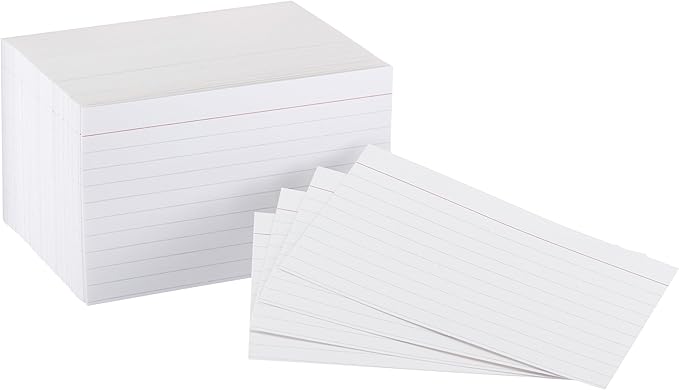 Basics Heavy Weight Ruled Index Cards for Studying and Note Taking, White, 3" x 5", 100 Count (Pack of 3, 300 Total)
