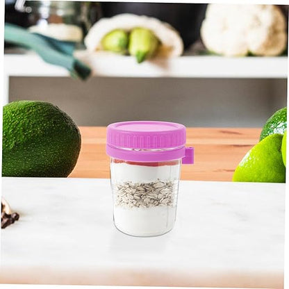 1 Set Oatmeal Cup Clear Dessert Cup Jars with Measurement Marks Large Mouth Food Cup Food Containers Milk Cup Salad Jars with Airtight Lids Cereal Cup Purple Outdoor