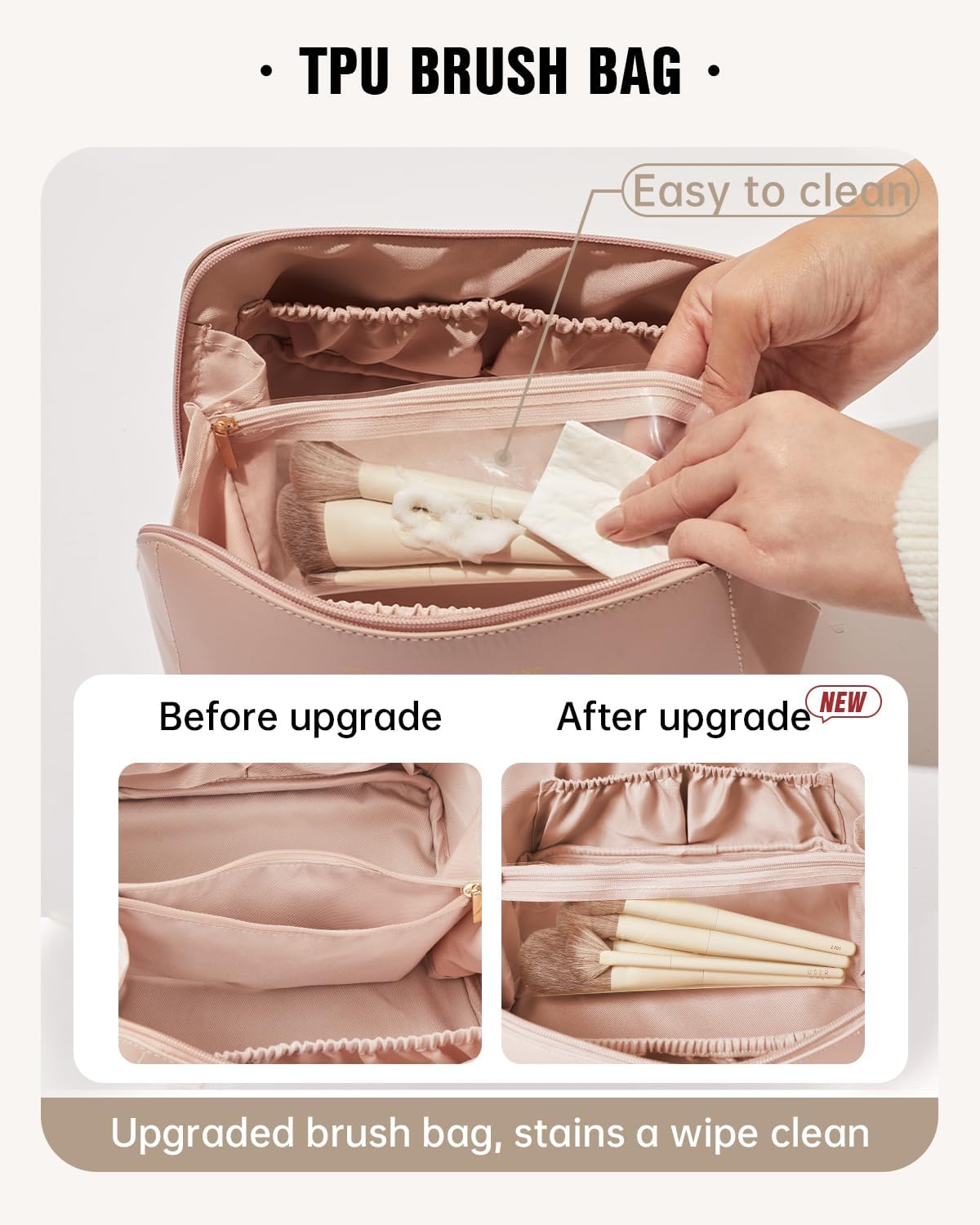 EACHY Travel Makeup Bag, Large Capacity Cosmetic Bag for Women, Waterproof PU Leather, Flat Open Portable Toiletry Bag for Skincare, Brushes & Travel Essentials