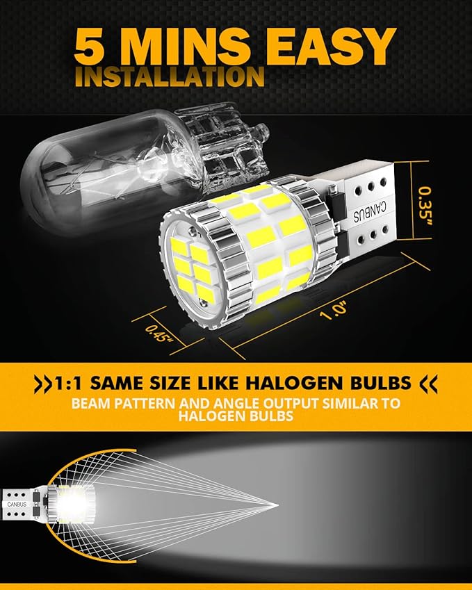 Auxbeam Upgraded 194 LED Bulbs White 10 PCS, 400% Brighter Canbus Error Free 168 2825 T10 W5W LED Light Bulbs for License Plate Lights Interior Lights Dome Map Light, 30-SMD