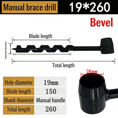 19mm Hand Auger Wood Drill - Bushcraft Manual Survival Self-Tapping Drill Bit for Camping, Outdoor Hiking & Woodworking (260mm Total Length)