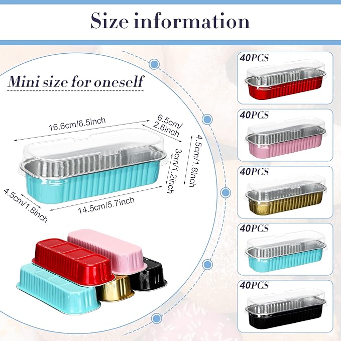 Qunclay 92 Pcs Aluminum Foil Mini Loaf Pans with Lids 6.8 oz Disposable Mini Cake Pan with Lid Rectangle Baking Cups for Party Muffin Cheesecake Ramekins(Multicolor)