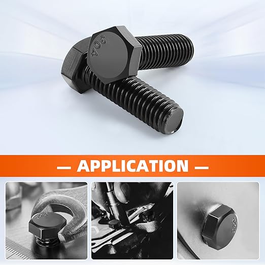 12-13 x 6 Hex Head Cap Screws Hexagon Bolts, External Hex Drive, Stainless Steel 304, Fully Threaded, Black Oxide, 2 PCS