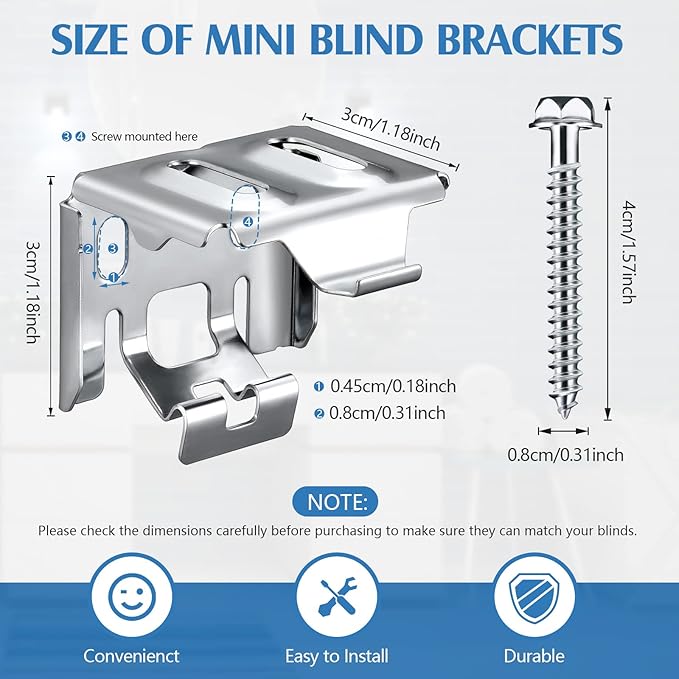 Jetec 3 Pieces Mini Blind Brackets Bracket for Window Blinds, with Screws