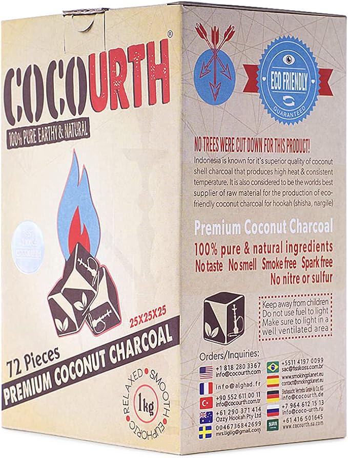 100 Natural Hookah Coconut Shell Charcoal Cube 25x25x25mm 72 PCS Electric Burner Briquettes Used Also for Cooking, Grilling, Barbecuing, Incense Narguile Coal (1kg)