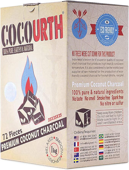 100 Natural Hookah Coconut Shell Charcoal Cube 25x25x25mm 72 PCS Electric Burner Briquettes Used Also for Cooking, Grilling, Barbecuing, Incense Narguile Coal (1kg)