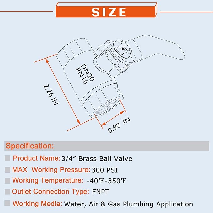 2- Pack 34" Full Port Ball Valve Brass, 34 Inch NPT Brass Valve,34" Female x 34" Female Thread Heavy Duty Brass Shut Off Valve Water, Oil and Gas