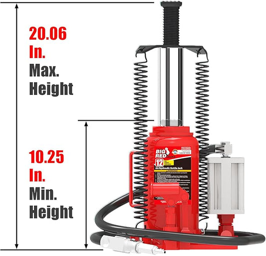 BIG RED TA91206 Torin Pneumatic Air Hydraulic Bottle Jack with Manual Hand Pump, 12 Ton (24,000 lb) Capacity, Red
