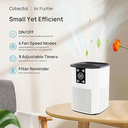 Air Purifiers for Home Bedroom, Quiet Air Purifiers with Sleep Mode, Portable Air Purifier with 4 Speed Control,9 Timers, Small Air Cleaner for Home,Office,Living Room, light white