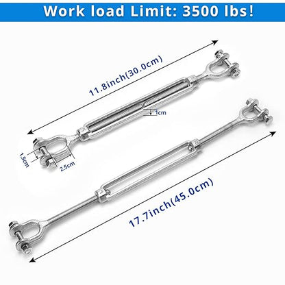 Hot Dipped Galvanized Steel Jaw and Jaw Turnbuckle - Heavy Duty Turnbuckle, 38" Threaded Diameter x 12in,3500 lbs Working Load Limit - Durable,Weather Resistant