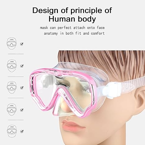 Kids Snorkel Mask Swimming Diving Mask Goggles with Nose Cover,Snorkel Gear Scuba Diving Snorkeling,Anti-Fog 180° Clear View Pool Swim Mask for Youth Children Junior Girls Boys Ages 5-15