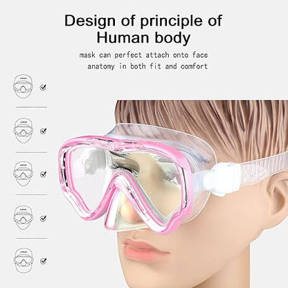 Kids Snorkel Mask Swimming Diving Mask Goggles with Nose Cover,Snorkel Gear Scuba Diving Snorkeling,Anti-Fog 180° Clear View Pool Swim Mask for Youth Children Junior Girls Boys Ages 5-15