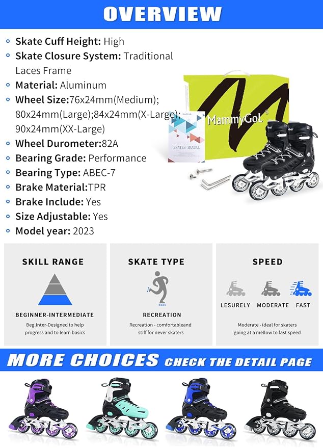 Adults Adjustable Inline Skates, Safe and Durable Roller Skates with Giant Wheels, High Performance Professional Skates for Men Women Youth