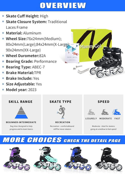 Adults Adjustable Inline Skates, Safe and Durable Roller Skates with Giant Wheels, High Performance Professional Skates for Men Women Youth