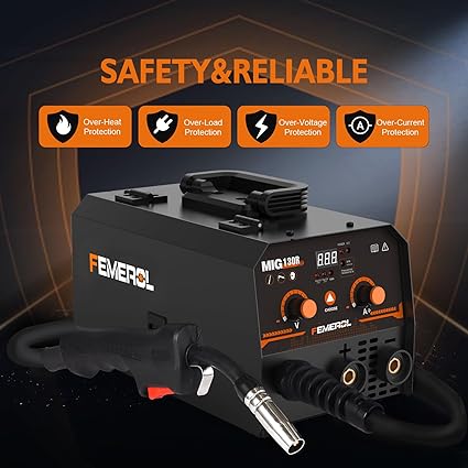 MIG Welder,2 in 1 Flux coreStick Welder,130Amp 110V Gasless MIG Welding Machine with Synergy IGBT Inverter Welder Portable Wire Feed Welder