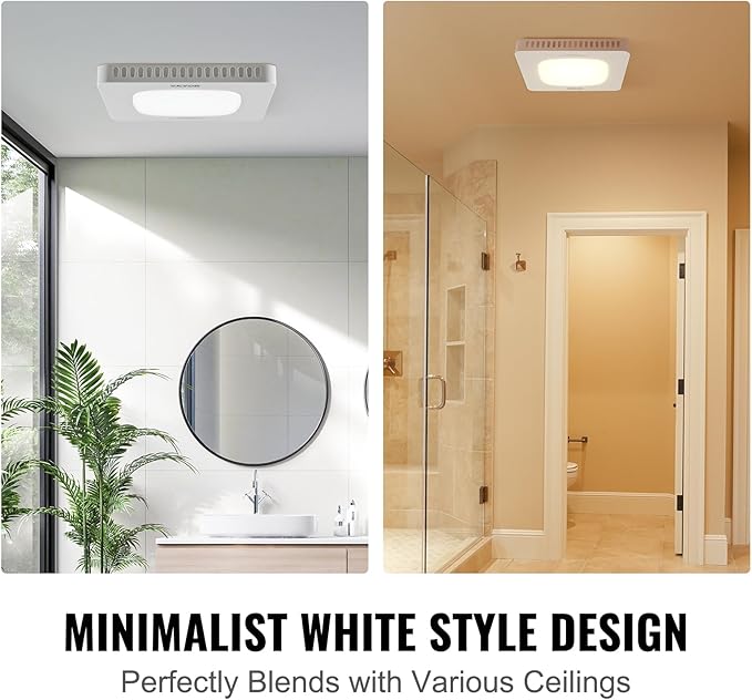 VEVOR Bathroom Exhaust Fan, 80 CFM High-Efficiency Ventilation, 1.5sones Low Noise Operation All-Copper Motor, Energy-Saving Bathroom Ceiling Fan, Attic Access Needed