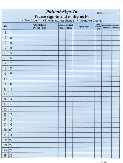 Stockchecks Patient Sign-in Label Sheets, Blue 125 Sheets Carbonless Forms, Hipaa Compliant