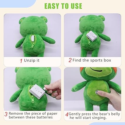 Verceco Singing Stuffed Animals Green Bear Music Plush Toys for Toddler 1-3 Stuffed Bear Plushies Toys for Kids Birthday 12"