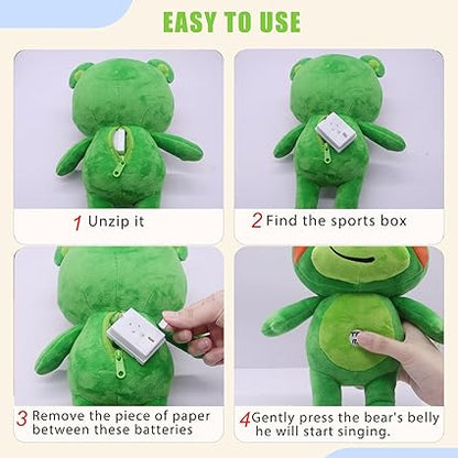 Verceco Singing Stuffed Animals Green Bear Music Plush Toys for Toddler 1-3 Stuffed Bear Plushies Toys for Kids Birthday 12"
