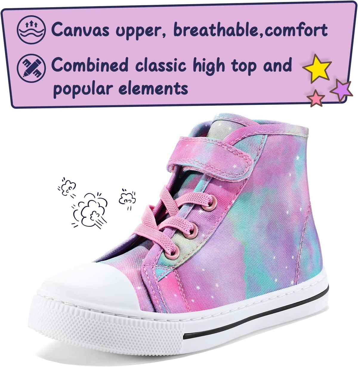 Size 3 Big Kid K KomForme Toddler High Top Sneakers Canvas Shoes with Hook and Loops | Lightweight, Breathable