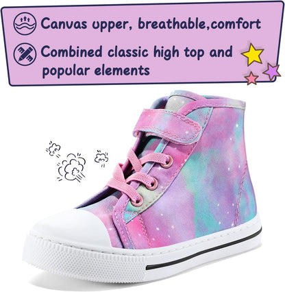 Size 3 Big Kid K KomForme Toddler High Top Sneakers Canvas Shoes with Hook and Loops | Lightweight, Breathable
