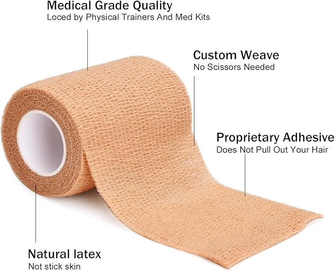 12PCS Self Adherent Bandage, 3" x5yd  7.5cmx4.5m Elastic Cohesive Gauze Wrap, Medical Sport Wrap Athletic Tape for Stretch Sports Ankle Wrist Sprains Swelling - Brown