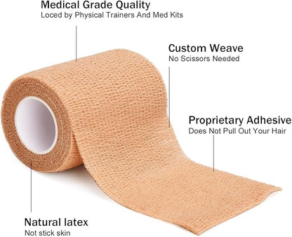 12PCS Self Adherent Bandage, 3" x5yd  7.5cmx4.5m Elastic Cohesive Gauze Wrap, Medical Sport Wrap Athletic Tape for Stretch Sports Ankle Wrist Sprains Swelling - Brown