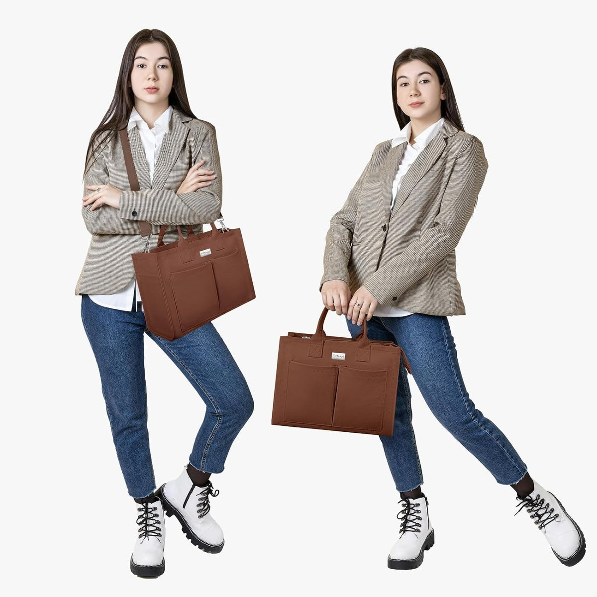 TOPDesign Heavy-Duty Canvas Tote Bag for Women, Adjustable Crossbody/Shoulder Handbag with 9 Pockets, Everything Tote