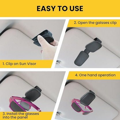 Magnetic Sunglasses Holder for Car Visor Clip, Car Visor Sunglasses Holder Clip, Car Leather Glasses Holder, with Hidden Magnetic Closure, Auto Interior Accessories, 1 Pack (Black)
