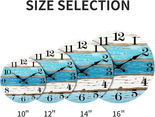 Beach Themed Blue Wall Clocks Battery Operated Silent Non-Ticking, Vintage Round Rustic Coastal Nautical Clock Decorative for Home Kitchen Living Room Office Bathroom Bedroom(10 Inch)