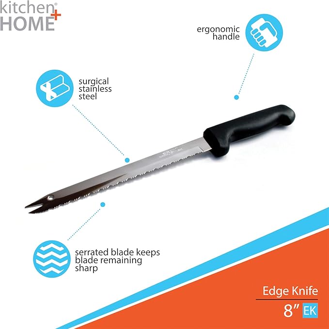 Carving Bread Knife  8 Ultra Sharp Surgical Stainless Steel Serrated All Purpose Kitchen Knife  Never Needs Sharpening - As Seen on TV and Live Demonstration