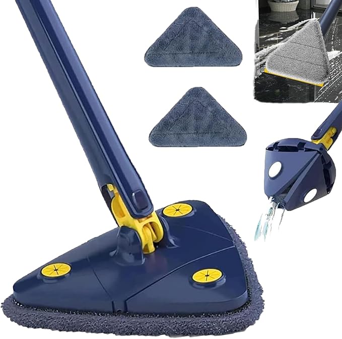 Cleangly 360 Triangular Spin Mop, 360 Rotatable Adjustable Cleaning Mop with 2 Mops (Blue)
