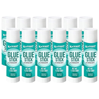 Children's glue sticks, bulk white glue sticks for classroom, 12 units, 1.3 ounces, washable for all purpose, for children, school and home