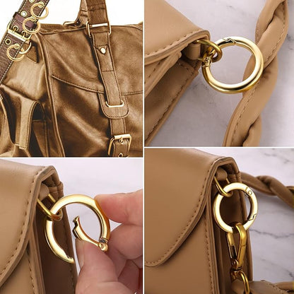 Prasacco 2PCS Round Spring Ring Key,Spring O Ring Zinc Alloy Round Carabiner Snap Trigger Buckle Hooks Clip DIY Accessories for Bags Purses Keychain Golden