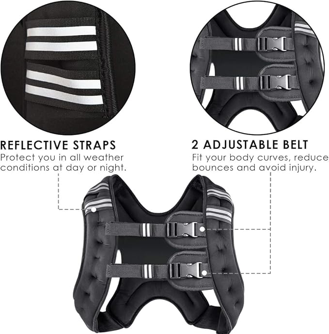 Prodigen Weighted Vest for Women and Men with Reflective Stripe and Double Adjustable Buckle Straps Weight Vests for Strength Training, Jogging, Cardio, Weight Loss