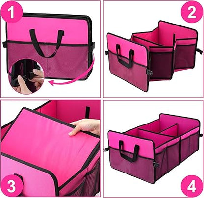 Trunk Organizer for Car, 72L Large Capacity Car Trunk Organizer, Collapsible Multiple Compartments Trunk Organizers,Suitable for A Variety of Cars, SUV, Mini-Van, Pink
