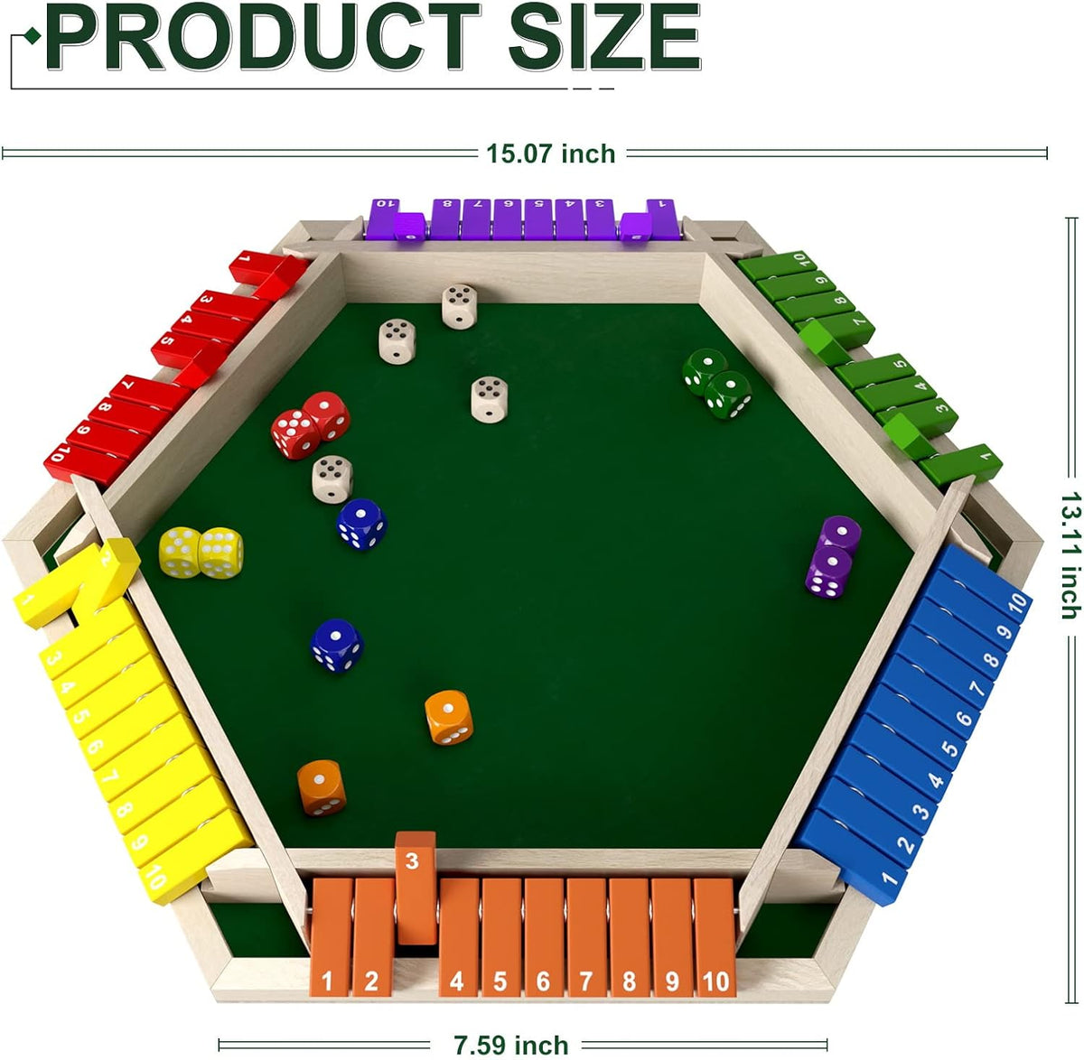1-6 Players Shut The Box Dice Game, Wooden Board Table Math Game with 16 Dice, Classics Tabletop Version Games for Kids Adults, Family,Classroom,Home,Party or Pub