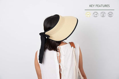 Pineapple&Star Vienna Visor Women’s Summer Sun Straw Packable UPF 50+ Beach Hat