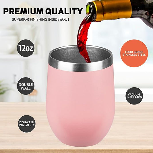 "Boss Lady" 12oz Wine Tumbler with lid, Stainless Steel Travel Mugs Stemless Double Wall Insulated Coffee Cup, Insulated Wine Glasses Travel Tumbler for Cold & Hot Drinks(Light Pink, 1)