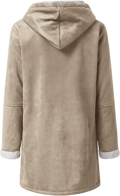 Womens Sherpa Lined Jackets Fashion Winter Fuzzy Fleece Hoodie Sweatshirt Casual Soft Cozy Horn Button Down Coats.