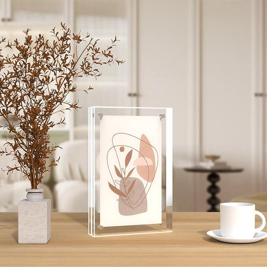 ILYXY 5 Pack Acrylic Frame 5x7, 20 Thicker, 24mm Thick Frameless Clear Picture Frame, Double Sided Magnetic Photo Frame, Free Standing Desktop Display Stand Acrylic Picture Frames