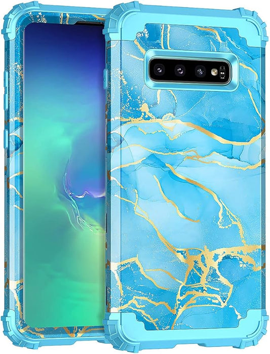 Casetego Compatible with Galaxy S10 Case,Shockproof 3 Layer Heavy Duty Hard PCSoft Silicone Bumper Rugged Anti-Slip Protective Cover Cases for Samsung Galaxy S10,Blue Marble