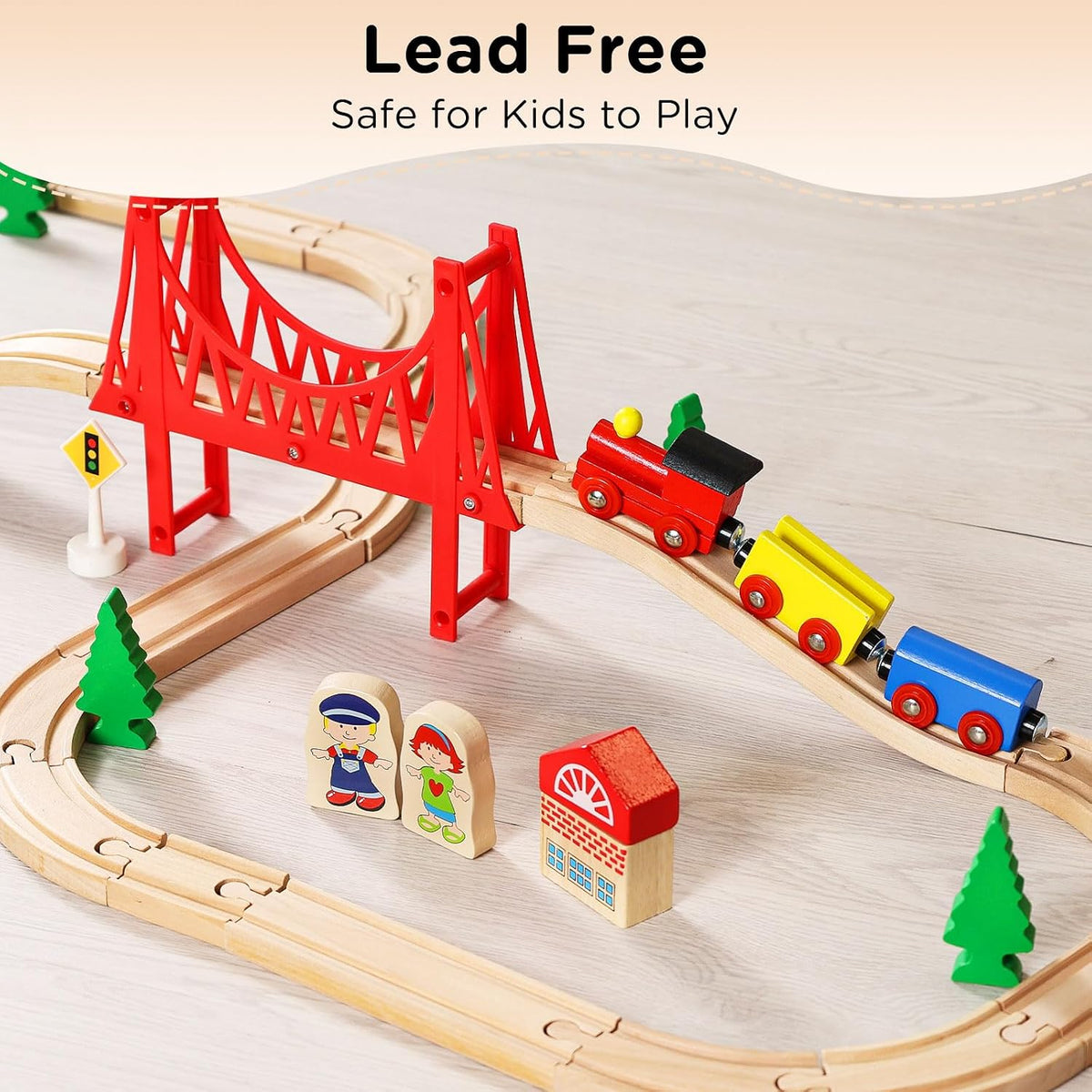 SainSmart Jr. Wooden Train Set for Toddler - Double-Side Wooden Tracks Fits Brio, Thomas, Melissa and Doug - Expandable, Changeable-Kids Wood Toy Train for 3,4,5 Year Old Boys and Girls