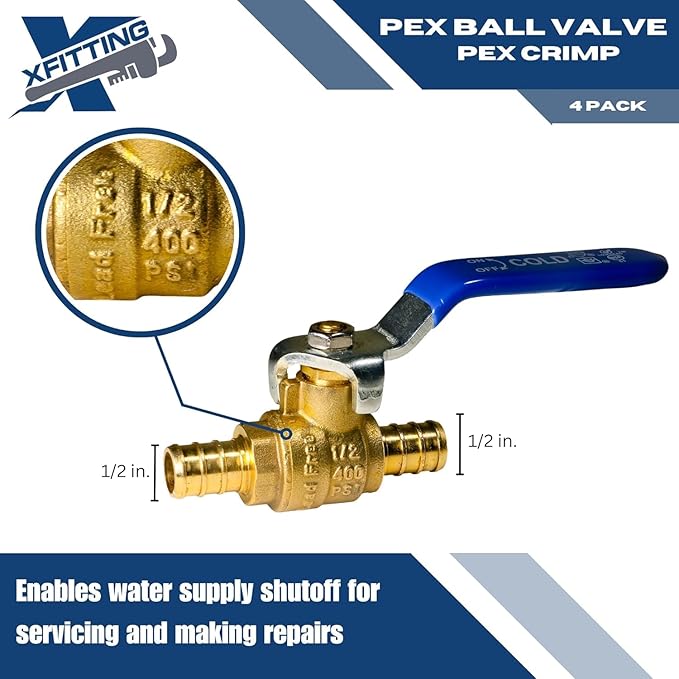 2 Pieces 1/2" Pex Ball Valve Hot and Cold, 24-2-1&2=2X