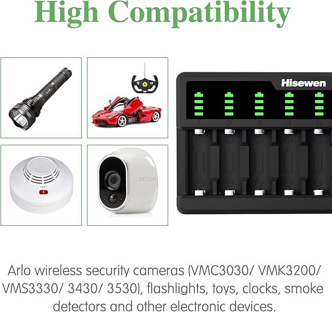 Arlo Battery Charger for CR123A Rechargeable Battery, 8 Bays CR123a Battery Charger Compatible with Arlo Wireless Cameras VMC3030 VMK3200 VMS3330 3430 3530 and Flashlight (Not Included Batteries)