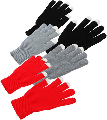 Ipetboom 2 pairs Gloves for Full Finger Knitted Mitts and Windproof Lined Warm Touchscreen Gloves for Cold Weather Activities (Maroon + Black pair)