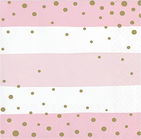 Creative Converting Pink and Gold Celebration Beverage Napkins, 16 ct