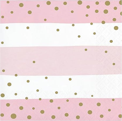 Creative Converting Pink and Gold Celebration Beverage Napkins, 16 ct