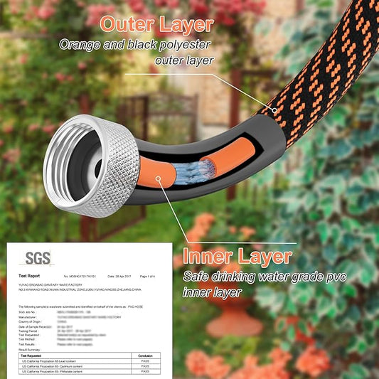 Garden Hose 50 ft, Non-Expandable Water Pipes Flexible, Durable, Kink Free, Lightweight, Suitable for Outdoor, Lawns, Car Wash